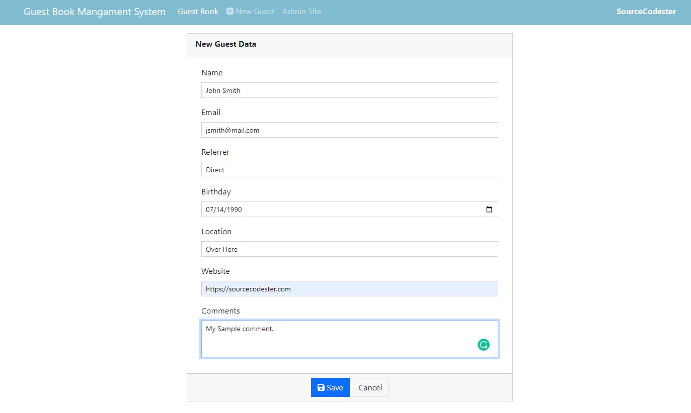 Simple Guestbook Management System in PHP Free Source Code SourceCodester