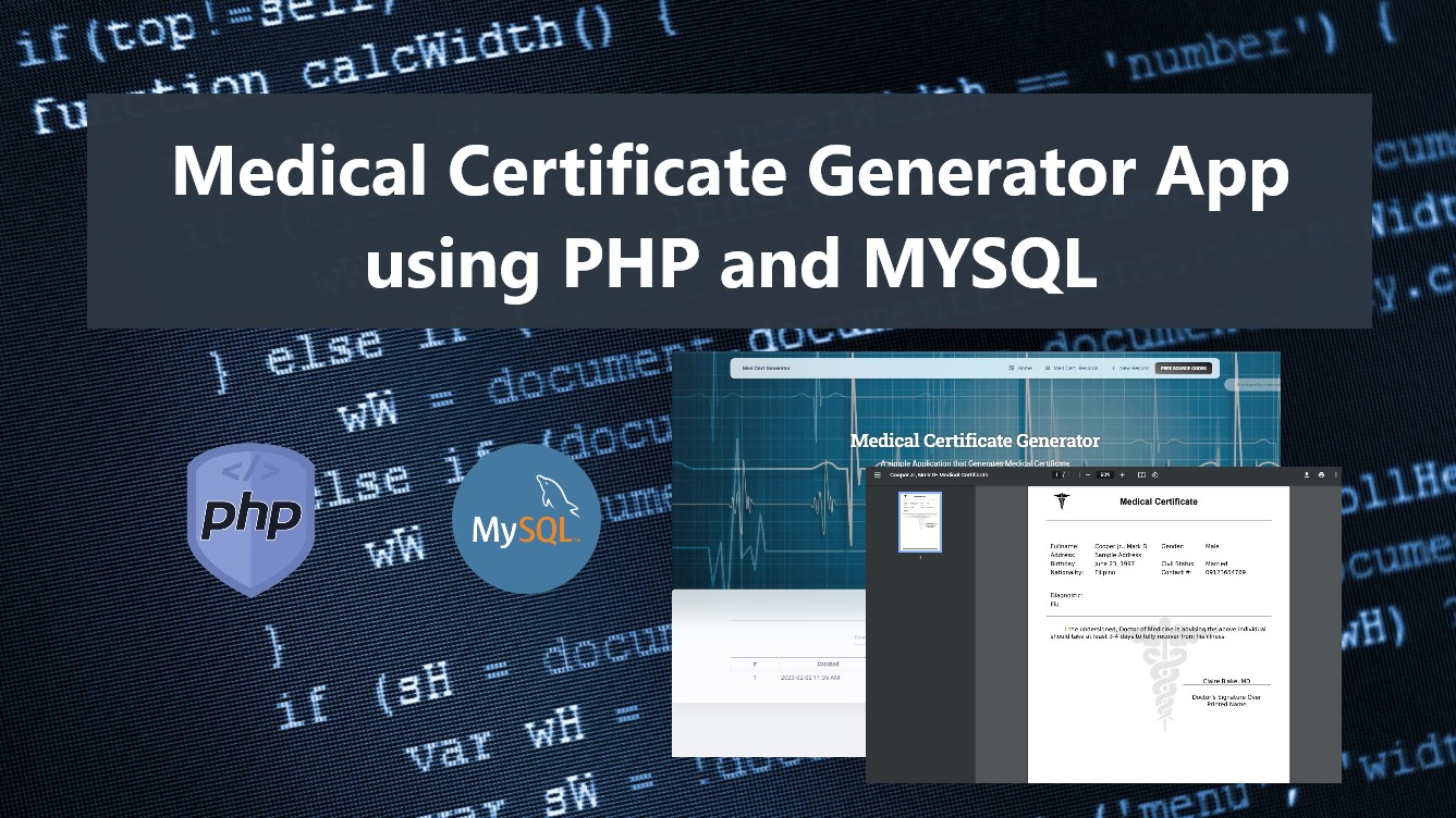 Medical Certificate Generator App using PHP and MySQL Free Source Code