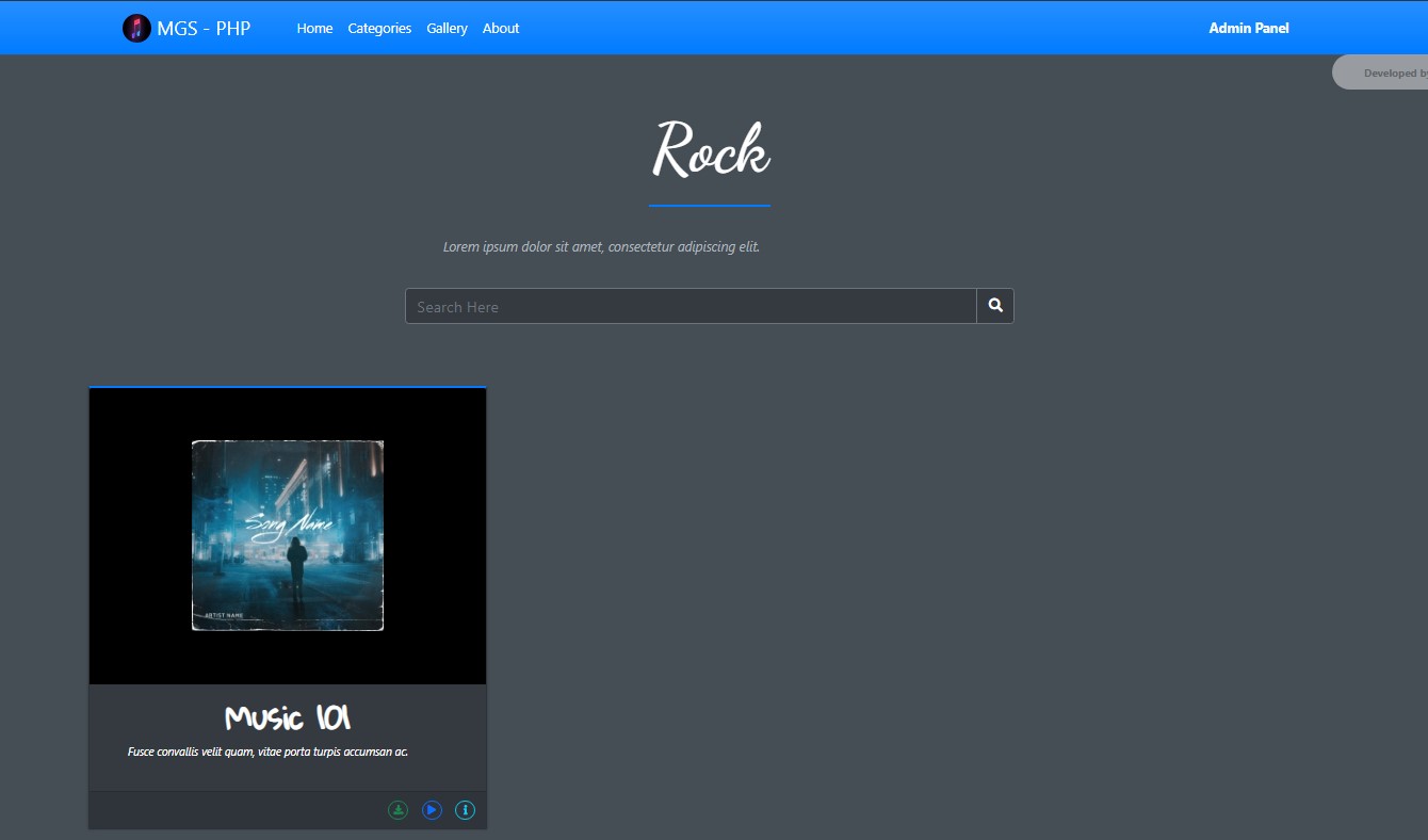 Music Gallery Site using PHP and MySQL Database Free Source Code