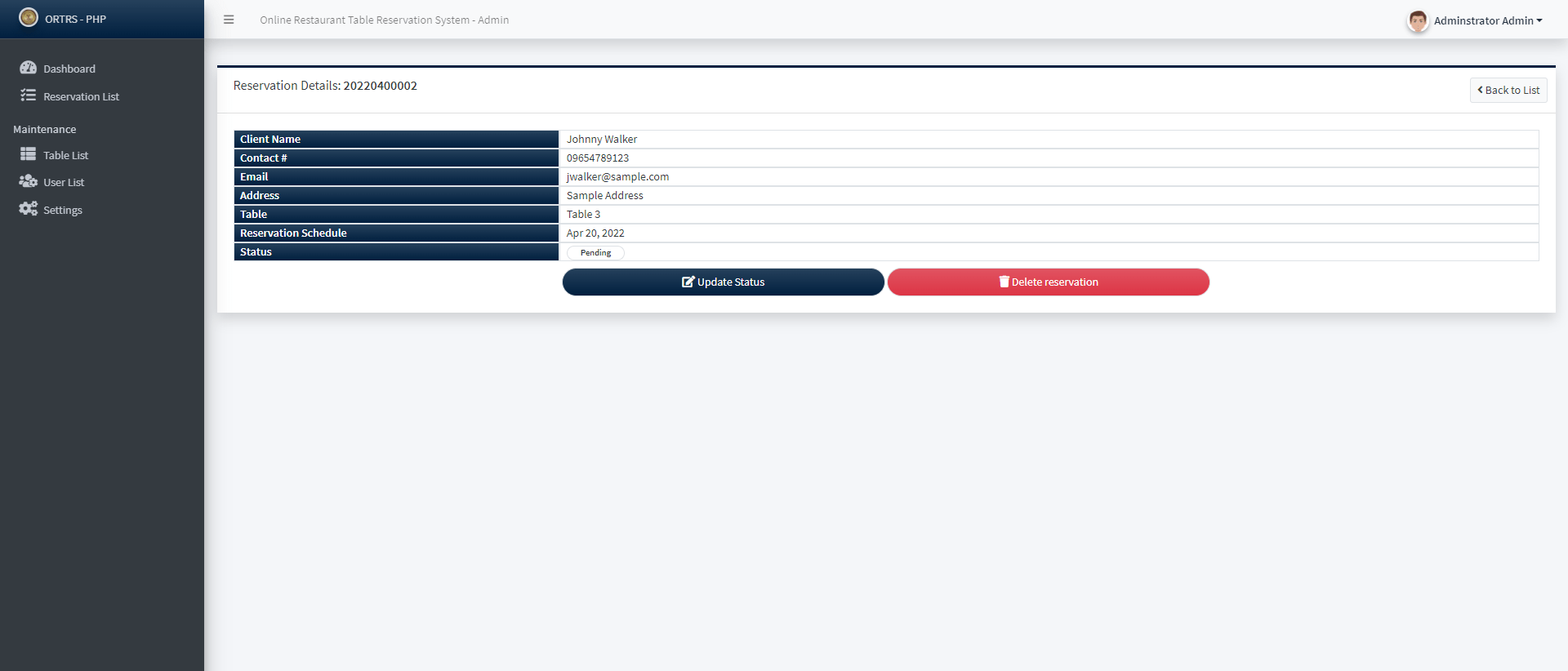 Online Restaurant Table Reservation System in PHP/OOP Free Source Code