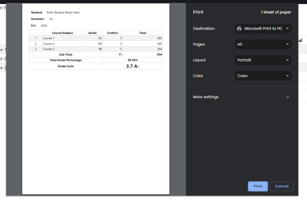 Grade Point Average (GPA) Calculator in PHP and SQLite3 Source Code
