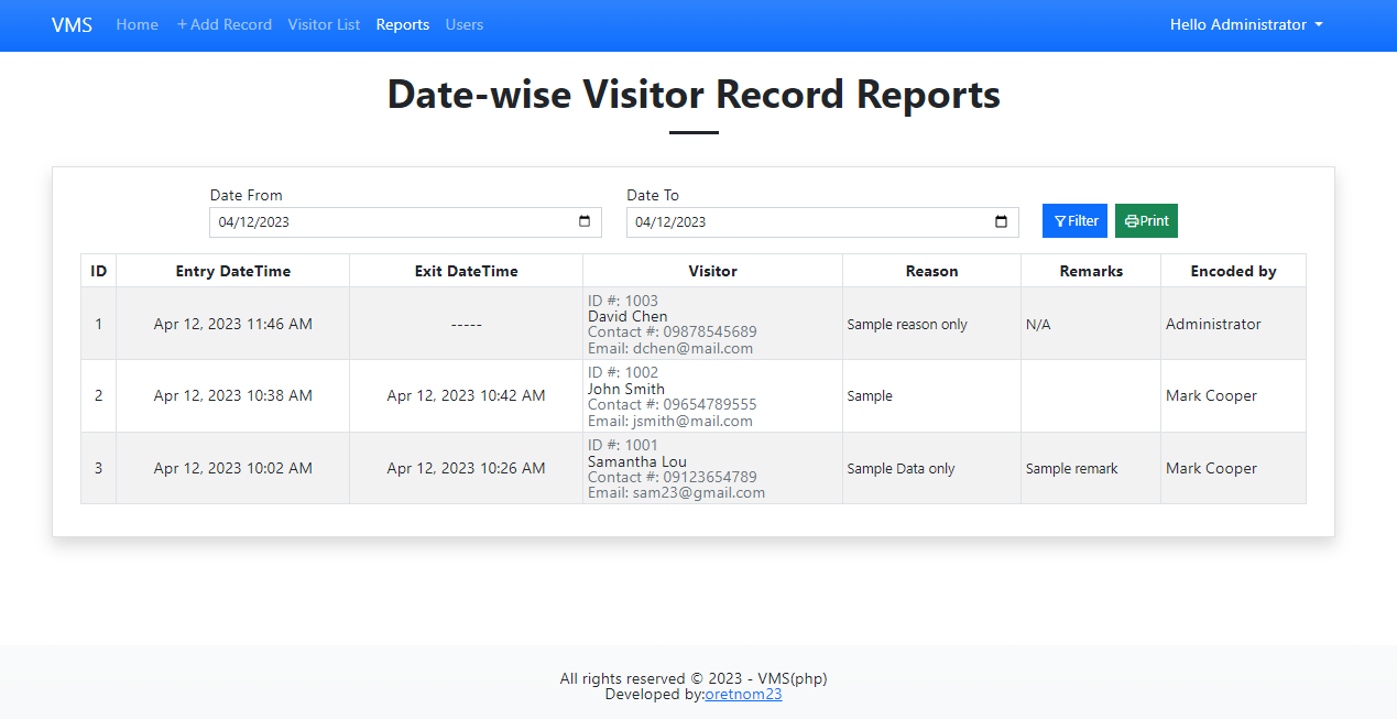 Visitor Management System in PHP and SQLite3 Source Code Free Download