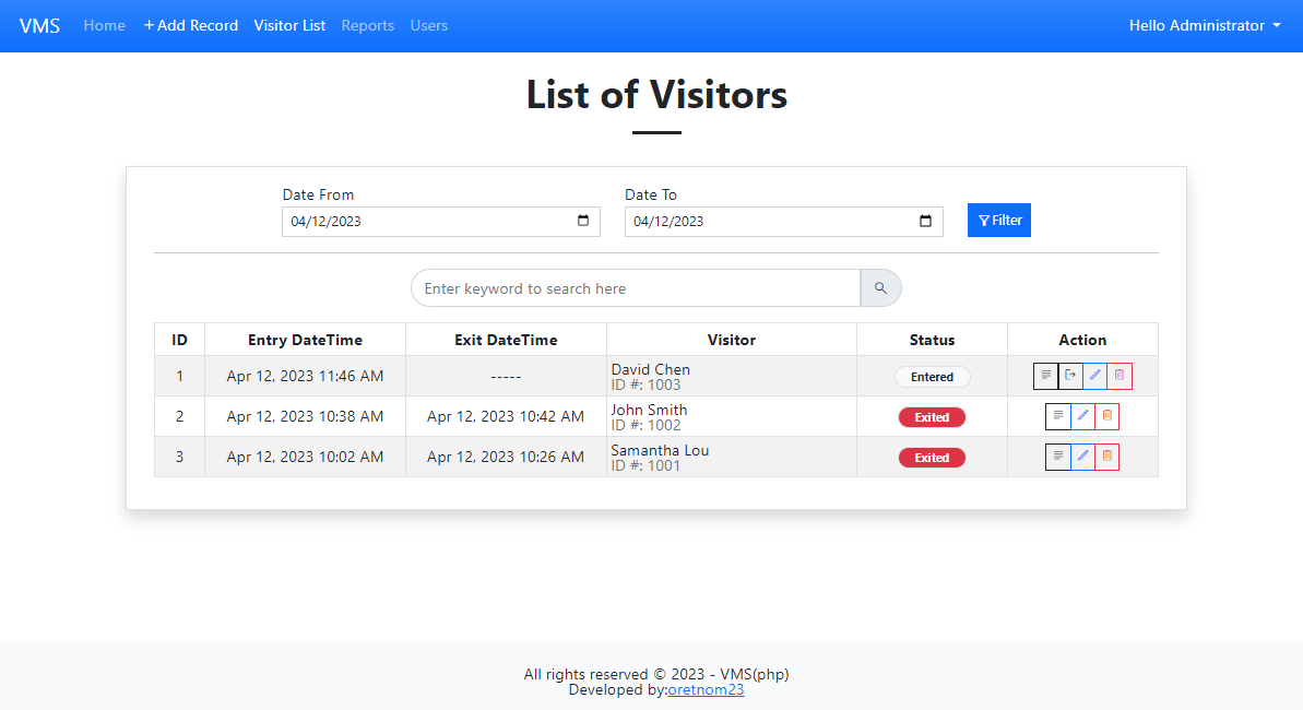Visitor Management System in PHP and SQLite3 Source Code Free Download