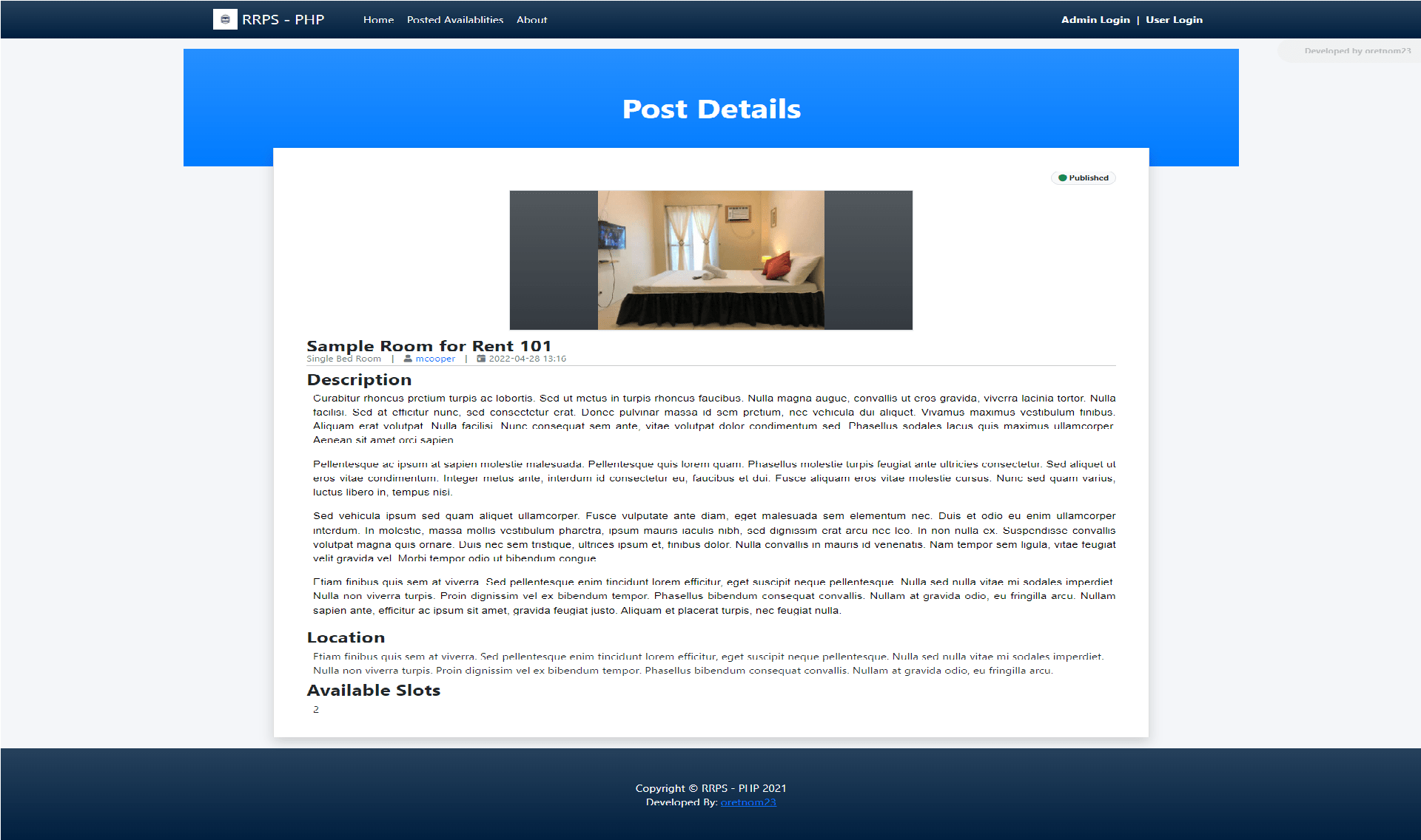 Room for Rent Portal Site in PHP/OOP Free Source Code SourceCodester