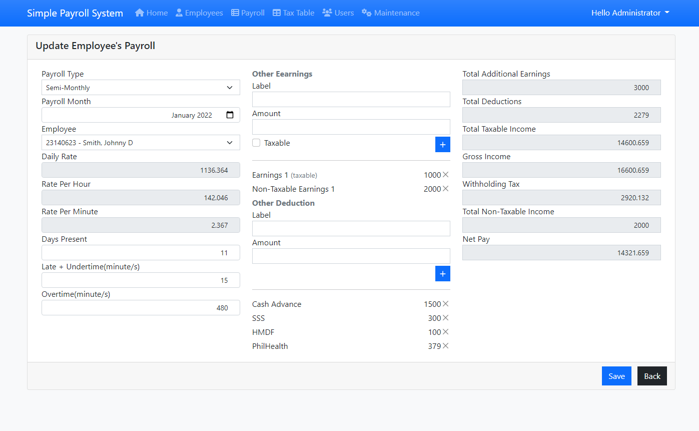 Simple Payroll System with Dynamic Tax Bracket in PHP/OOP