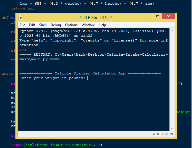 Calorie Tracker Calculator App in Python with Source Code SourceCodester