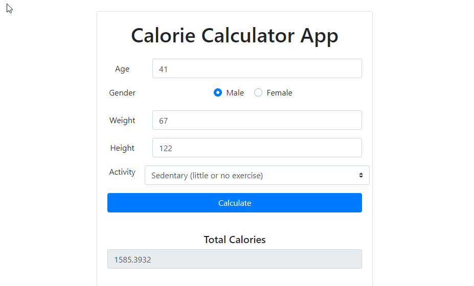 Simple Calorie Calculator App using JavaScript with Free Source Code