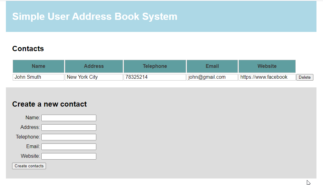Simple User Address Book System using JavaScript SourceCodester