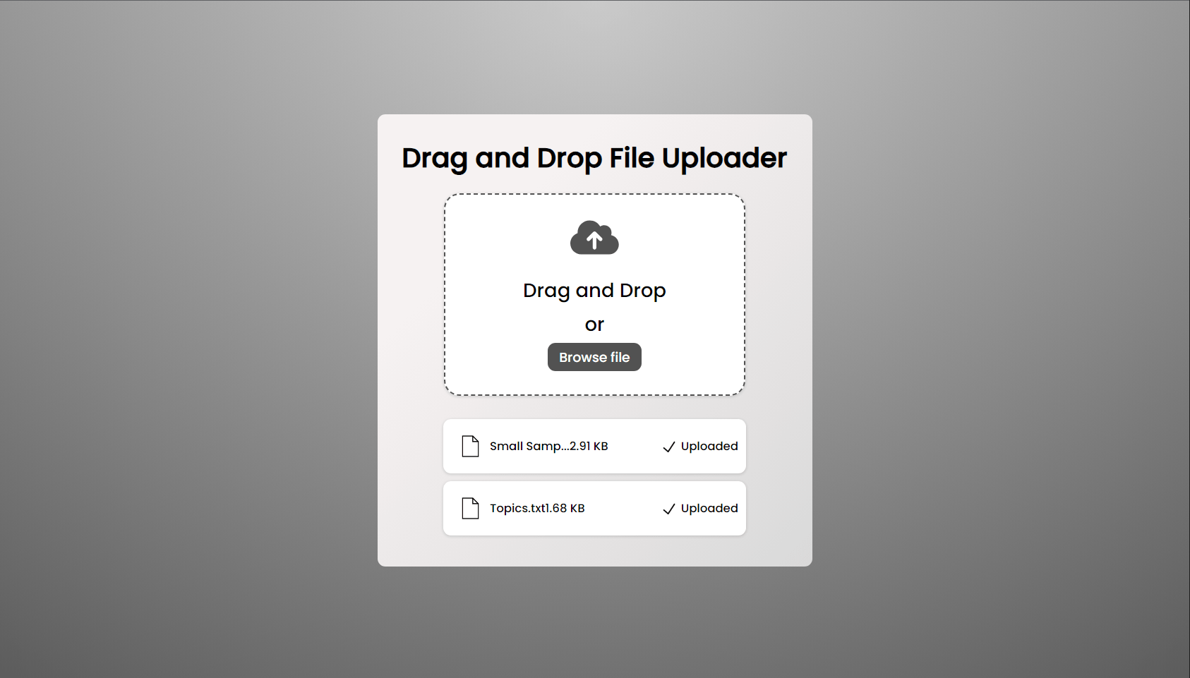 Drag and Drop File Uploader Using HTML, CSS and JavaScript with Source
