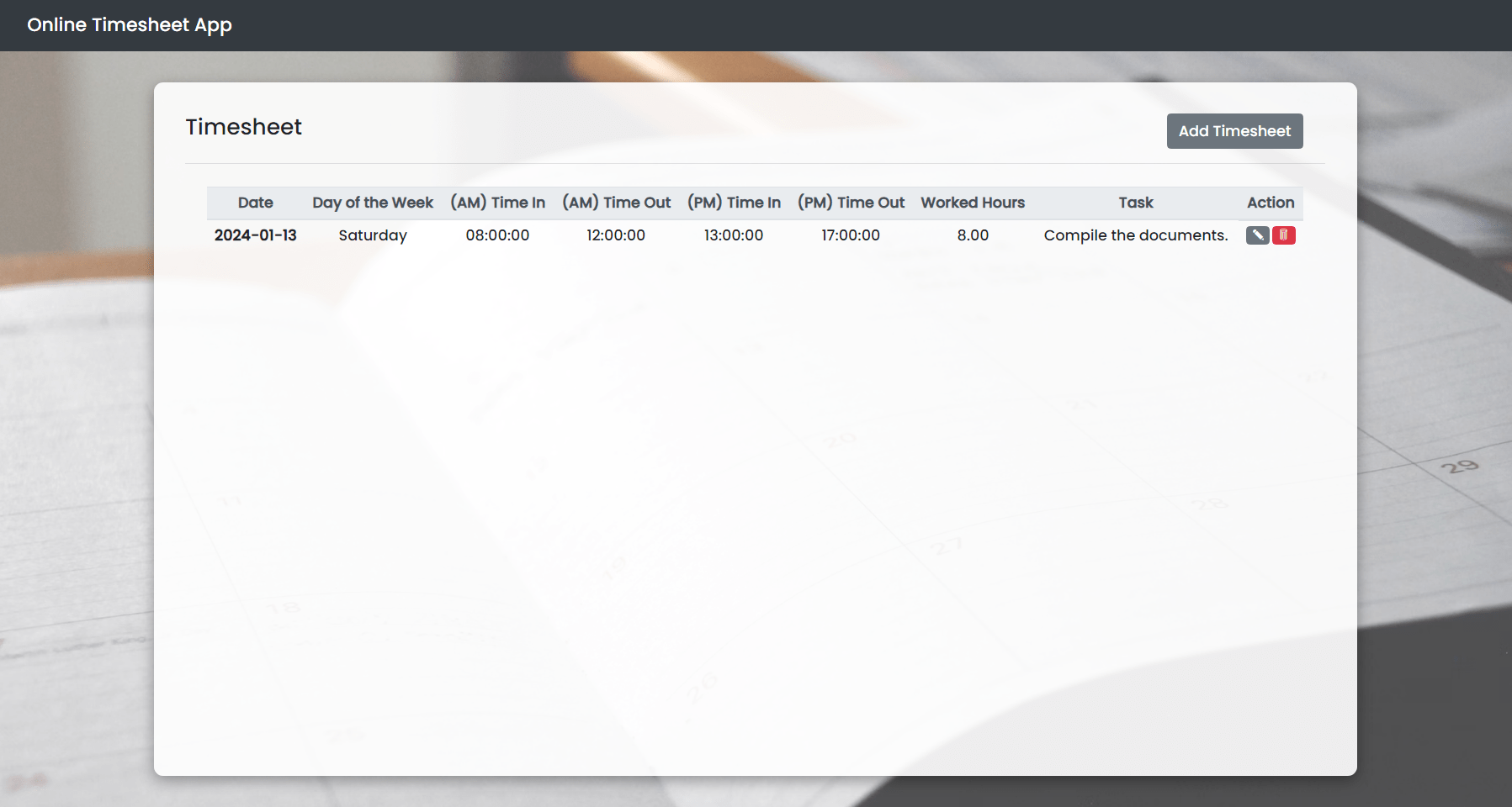 Online Timesheet App Using PHP and MySQL with Source Code SourceCodester