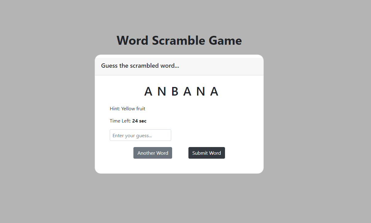 Word Scramble Game Using HTML, CSS and JavaScript with Source Code