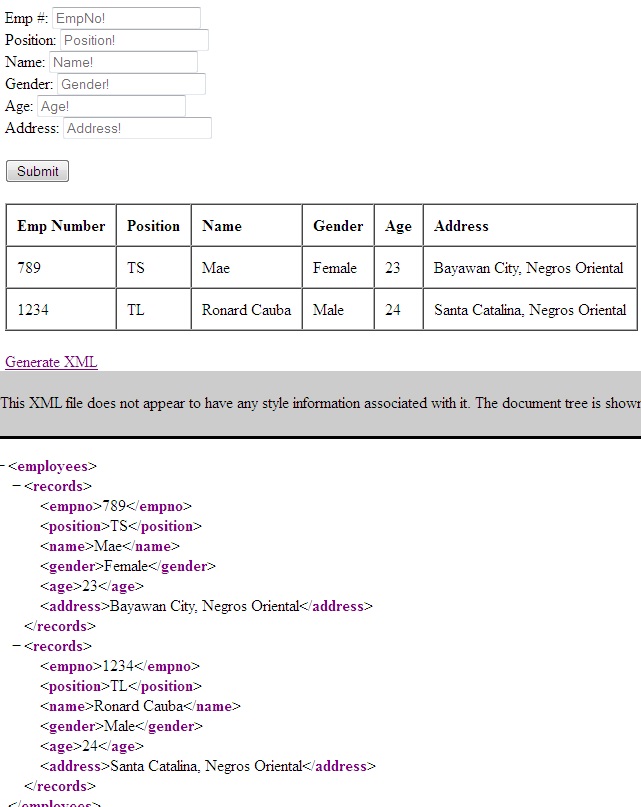 Preview XML record from database to browser using PHP and MySQL