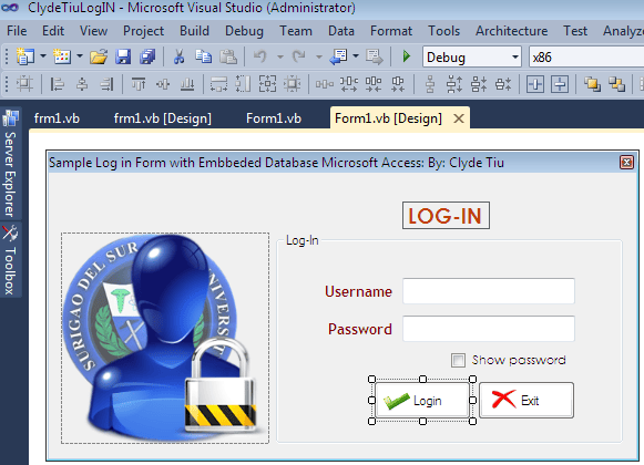 Login Form Using Visual Basic 2010 with Embbeded database