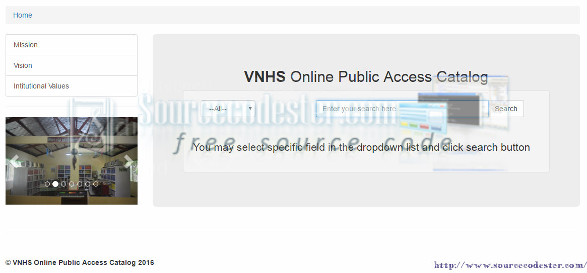 Online Public Access Catalog For Library System SourceCodester