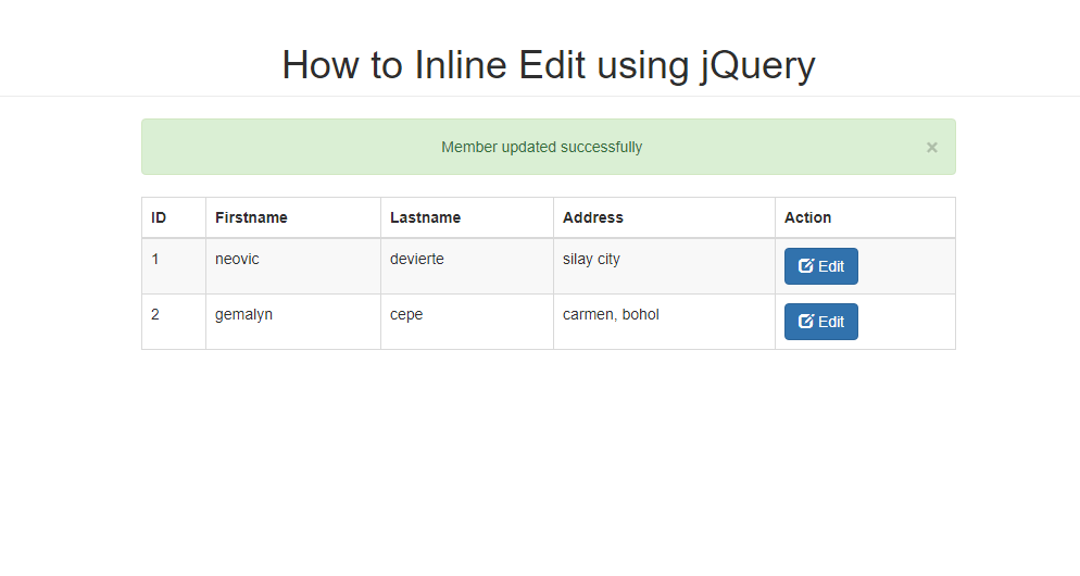 How to Inline Edit Data in Table using PHP and jQuery SourceCodester