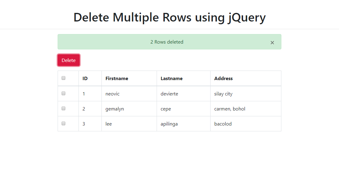 How to Delete Multiple Rows using jQuery SourceCodester