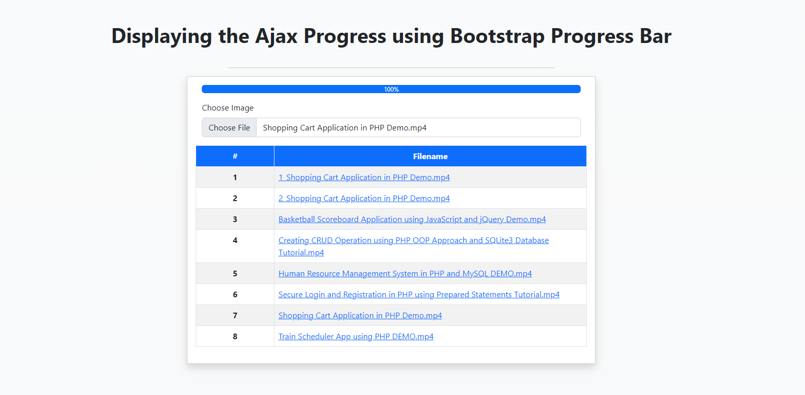 Display jQuery Ajax Progress using Bootstrap Progress Bar Tutorial