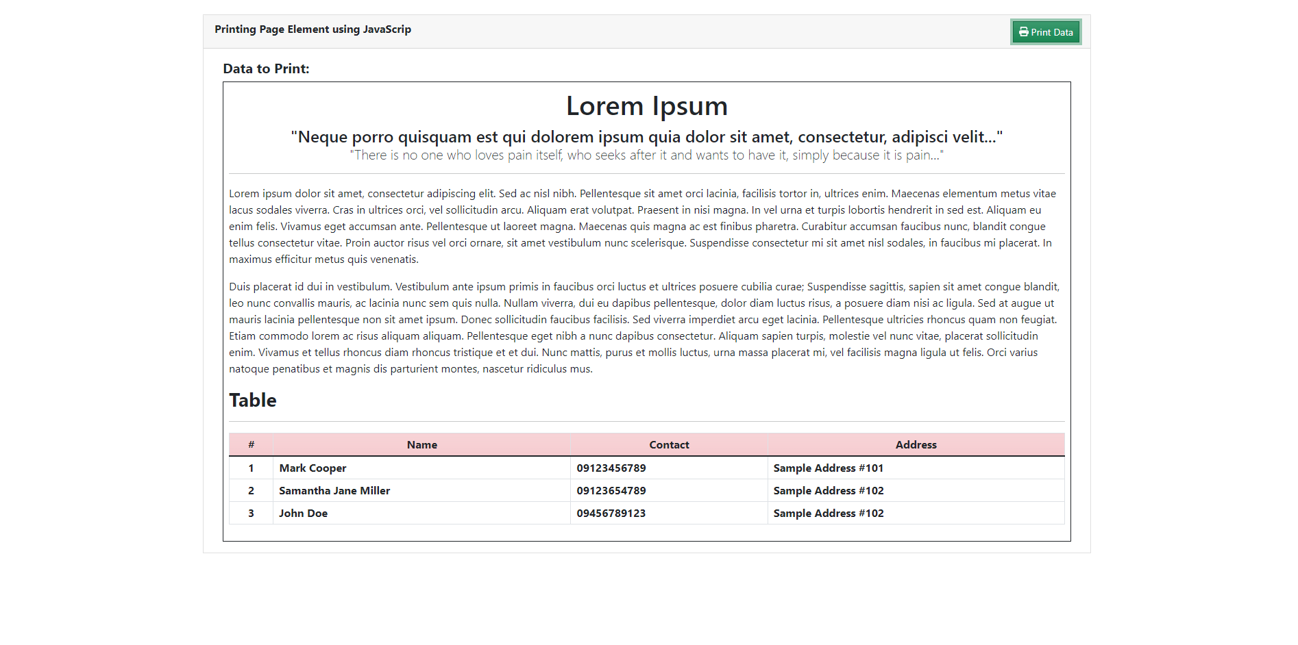 JavaScript Printing an Element Tutorial SourceCodester