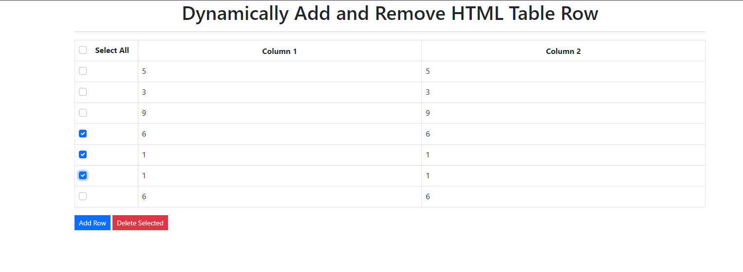 Dynamically Add and Remove HTML Table Rows using jQuery SourceCodester