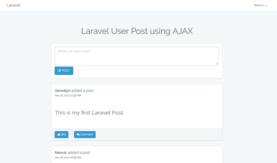 Laravel User Post using AJAX SourceCodester