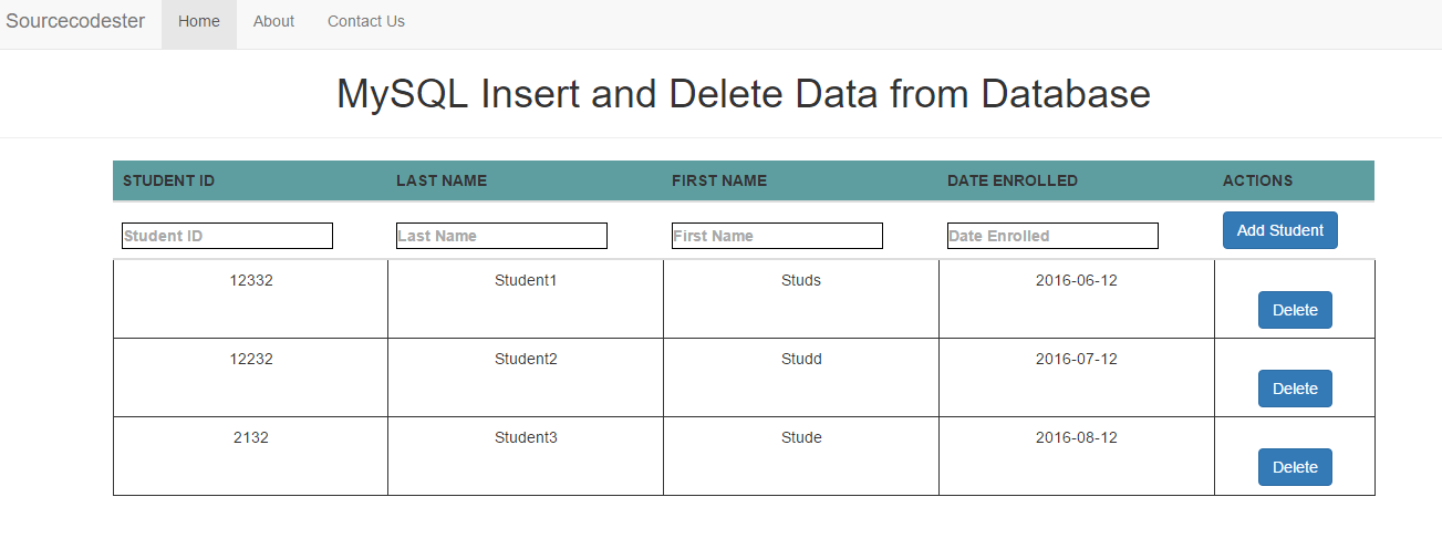 Insert and Delete Record in Database Using PHP/MySQL Free source code