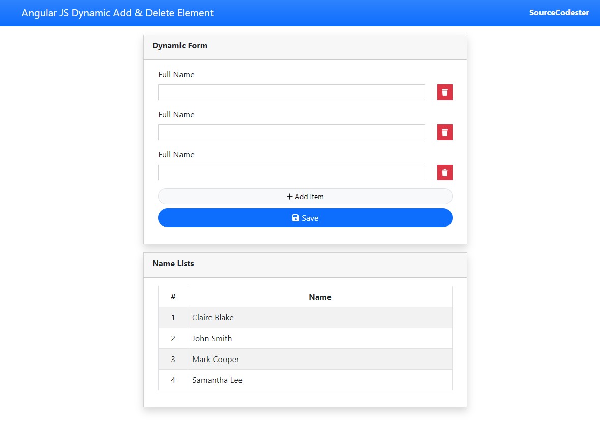 Dynamically Add and Remove Element using AngularJS and PHP Tutorial