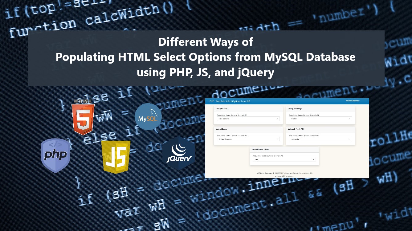 Different Ways of Populating HTML Select Options from MySQL Database using PHP, JS, and jQuery