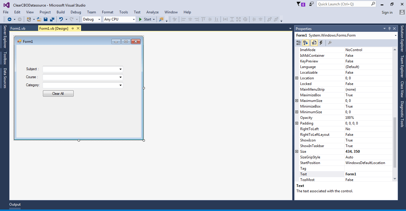 How to Clear ComboBox with DataSource in and MySQL Database