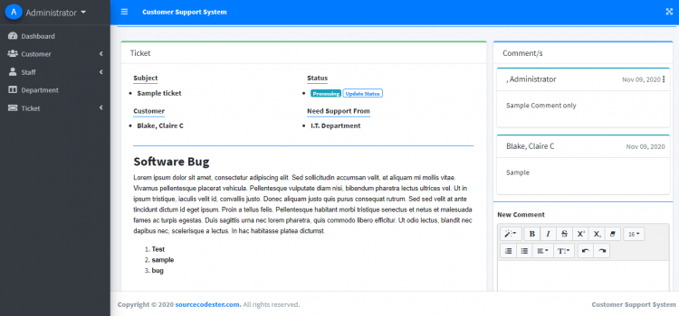 Customer Support System using PHP/MySQLi with Source Code | SourceCodester