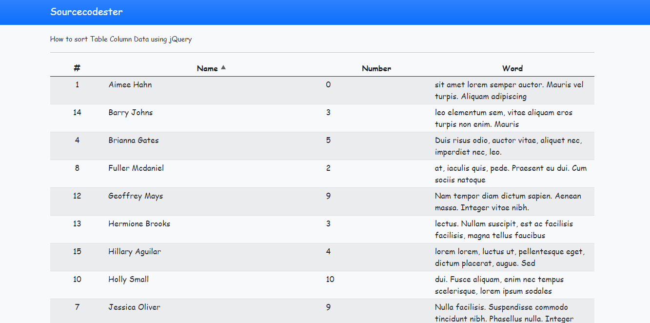 How to Sort Data of HTML Table Column using jQuery Tutorial