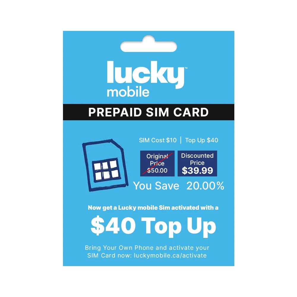 Buy Lucky Mobile PreLoaded 4G SIM Package with 40 Top Up Online