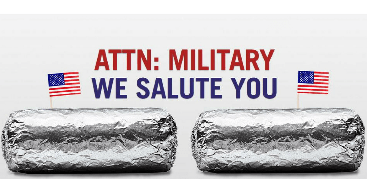 Chipotle Military Offer BOGO Entrees Southern Savers