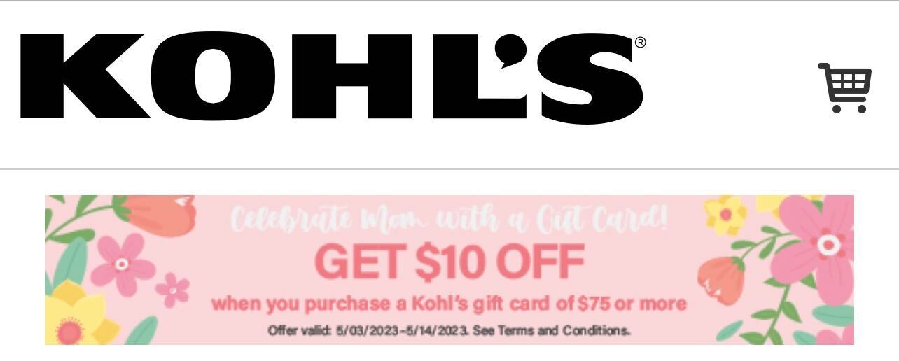 10 off a 75 Kohl’s eGift Card Southern Savers