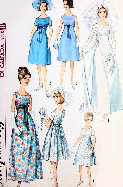 1960s Mod Retro Empire Wedding Gown Bridal Dress Pattern Simplicity