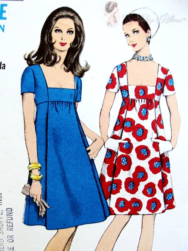 1960s Empire Cocktail Party Dress Pattern Low Square Neckline High