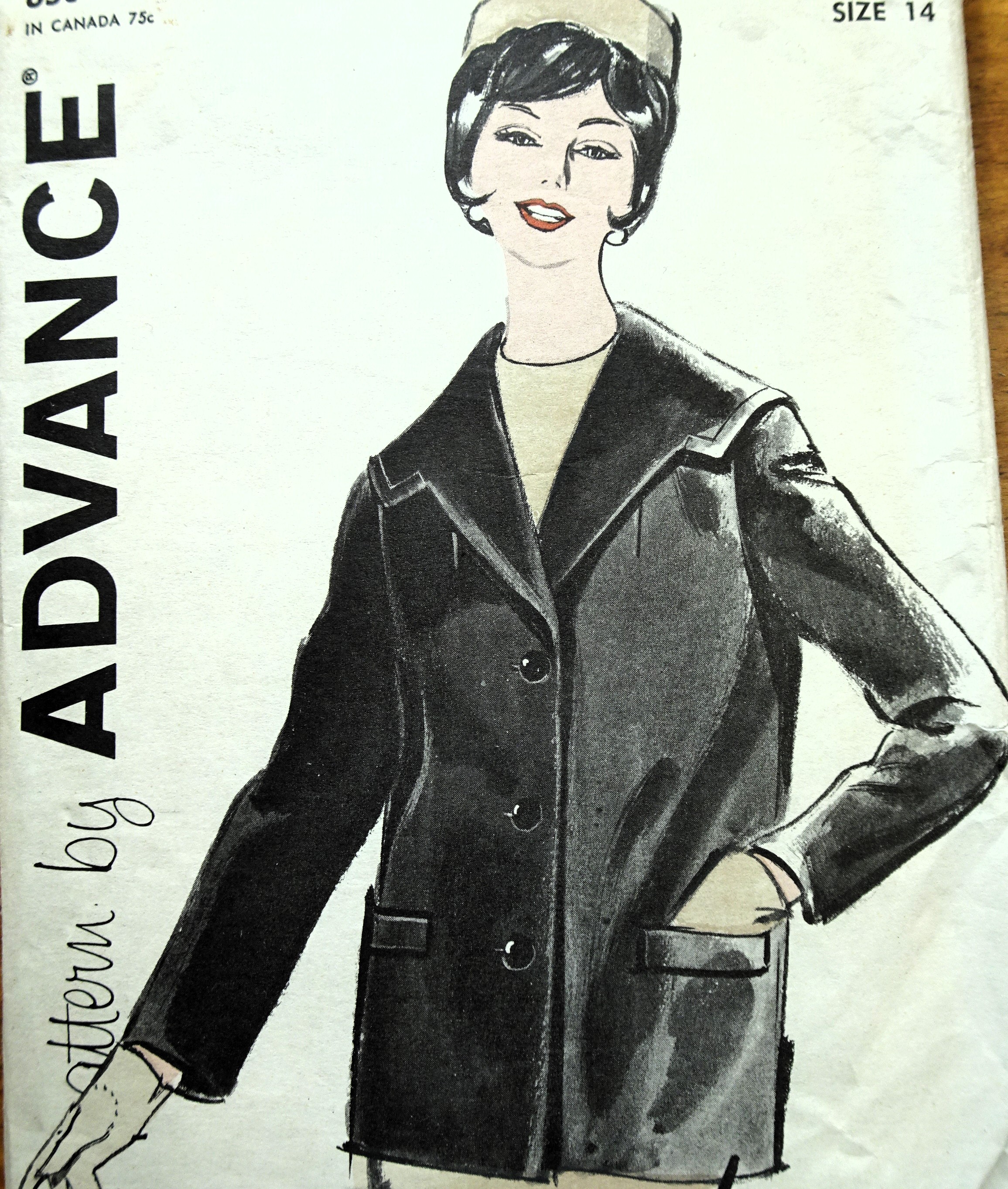 Early 1960s Jacket Car Coat Pattern ADVANCE 9729 Lovely Large Collar