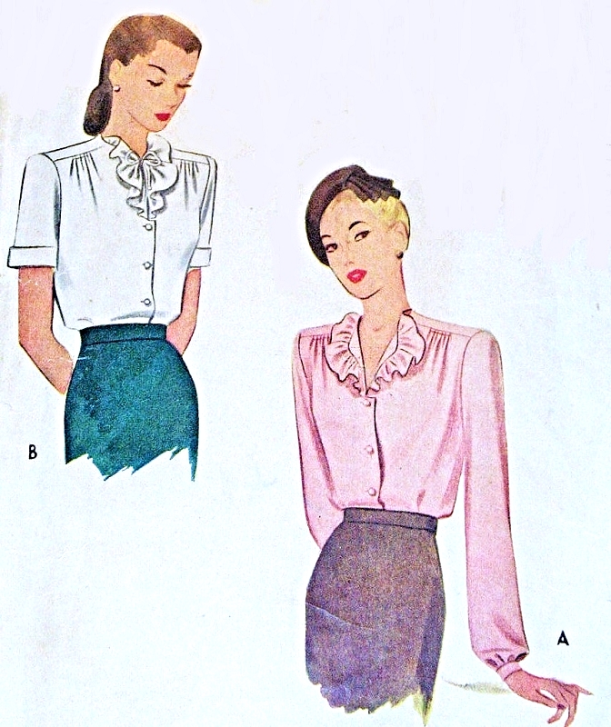 1940s PRETTY Blouse Pattern McCALL 5759 Two Blouses Ruffled Collar