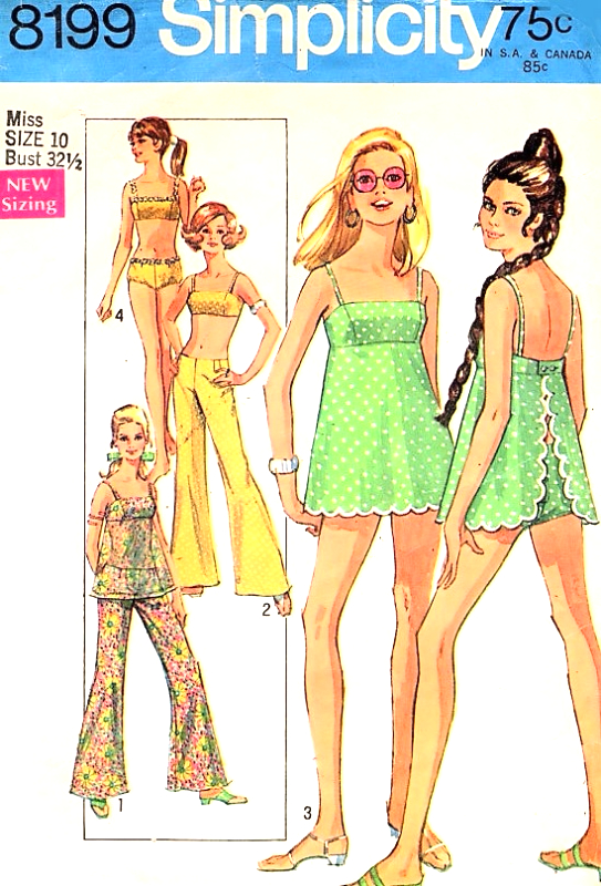 1960s CUTE Beachwear Pattern SIMPLICITY 8199 Gidget Style Baby Doll 2