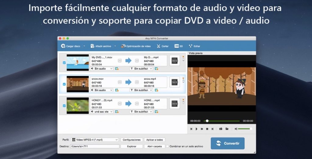 Convierte entre formatos de vídeo con Any Mp4 Converter