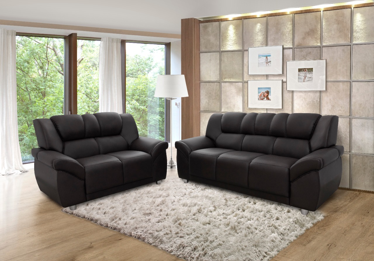 Juego De Living Sillon 3+2 Cuerpos Sofa Pu Negro Cordoba Soy Hogar
