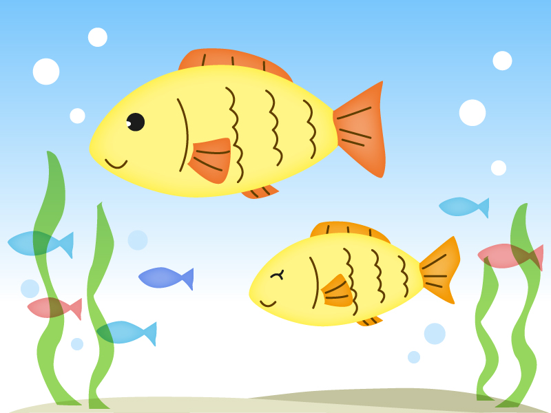 海の中を泳ぐかわいい魚のイラスト イラスト無料・かわいいテンプレート