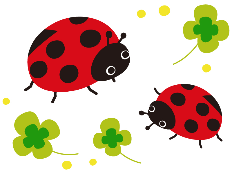 てんとう虫イラスト - 可愛いテントウ虫無料素材集！ - チコデザ 二匹のテントウムシとクローバーのイラスト | イラスト無料・かわいいテンプレート