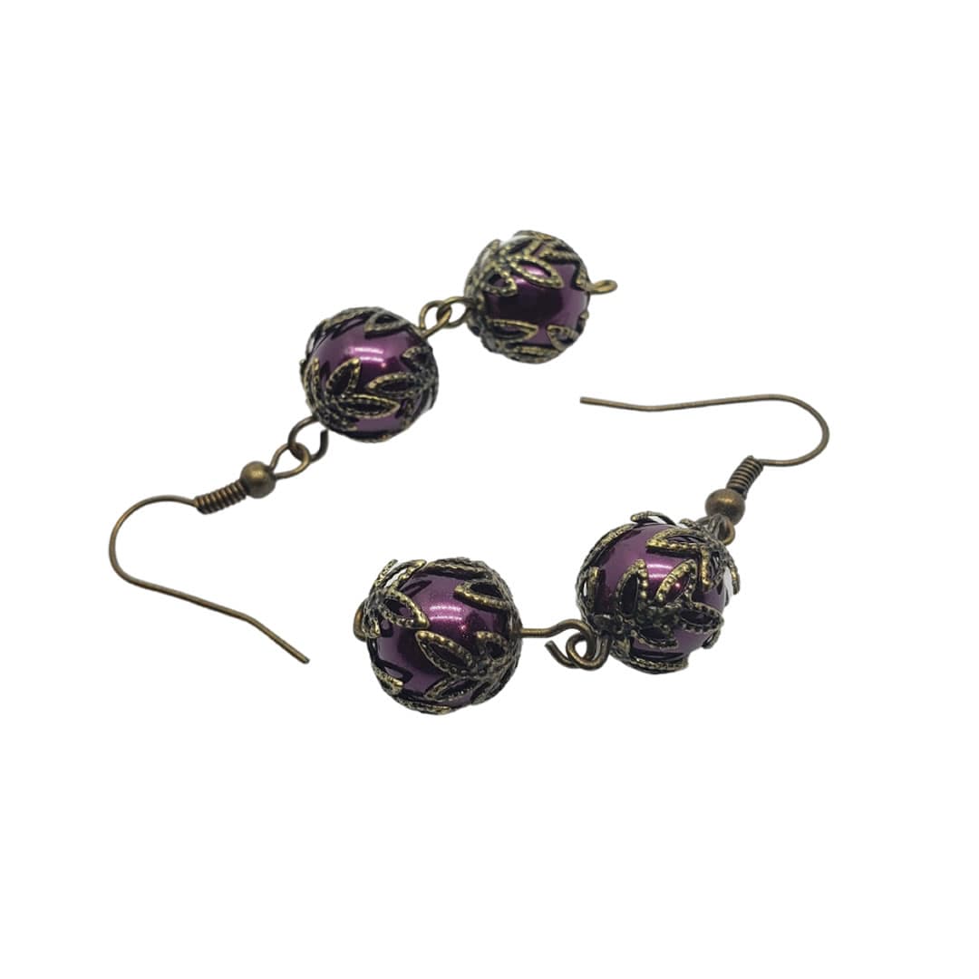 Hook Wire Earrings, Wire Wrapped Violet Beads Spady Museum