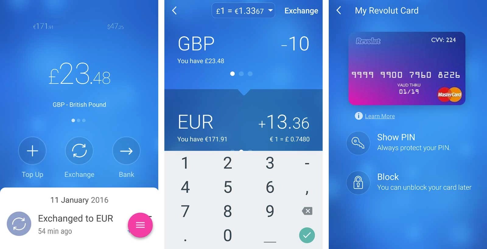 Spend and exchange £ and € easily with a Revolut card!