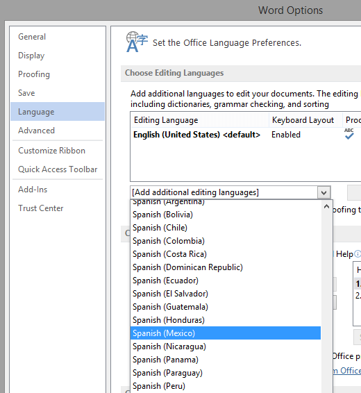 How to add Spanish for Word 2011 and Word 2013 to do Spanish Spell