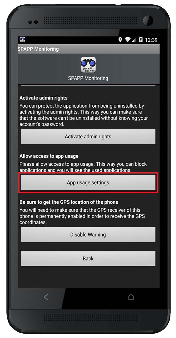 How to activate the app usage feature for Android