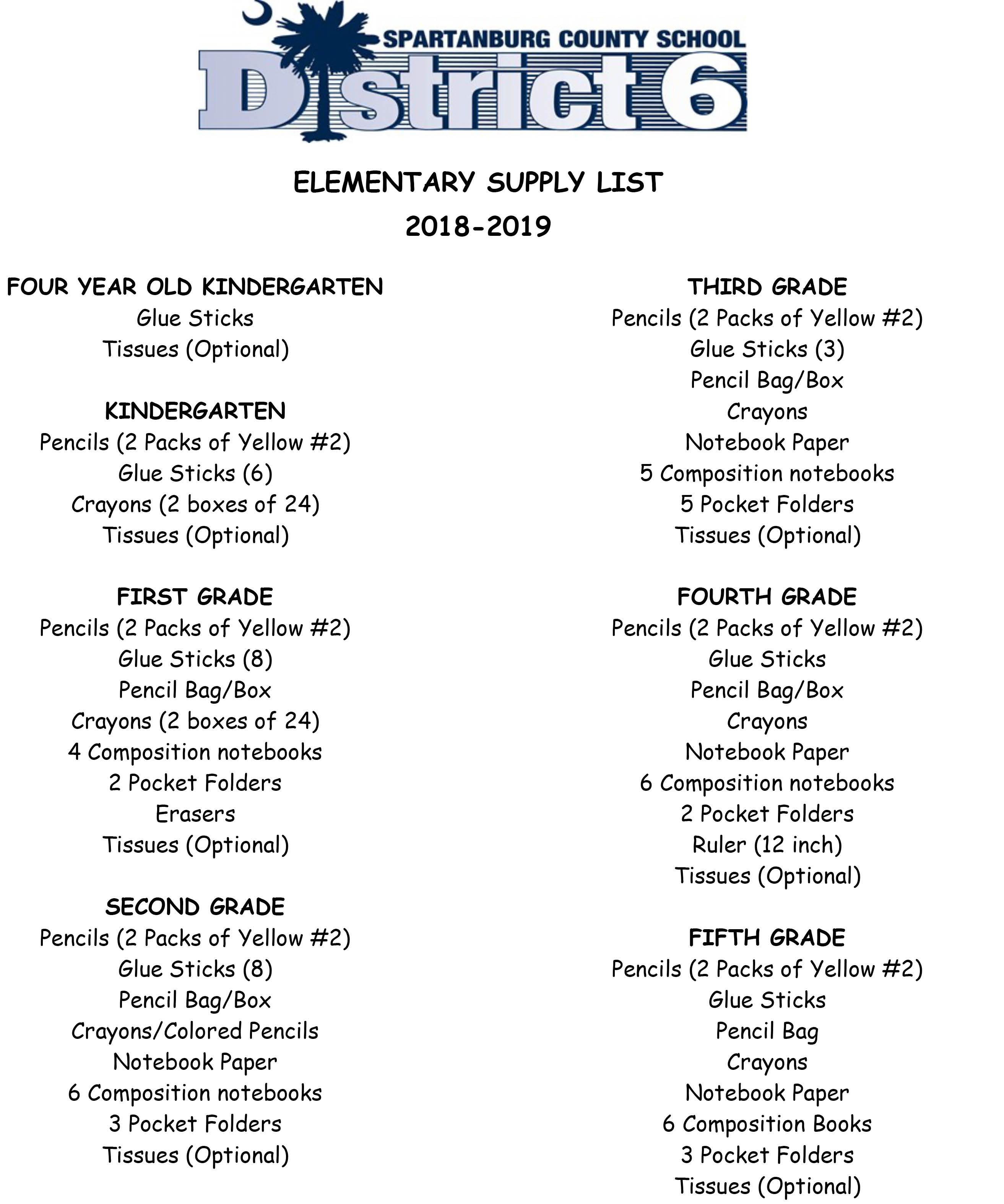 School Supplies List 9th Grade