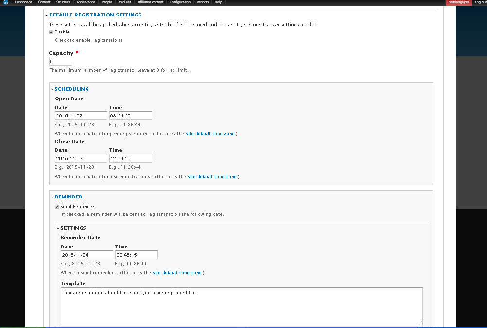 How to use entity registration module to create event registration