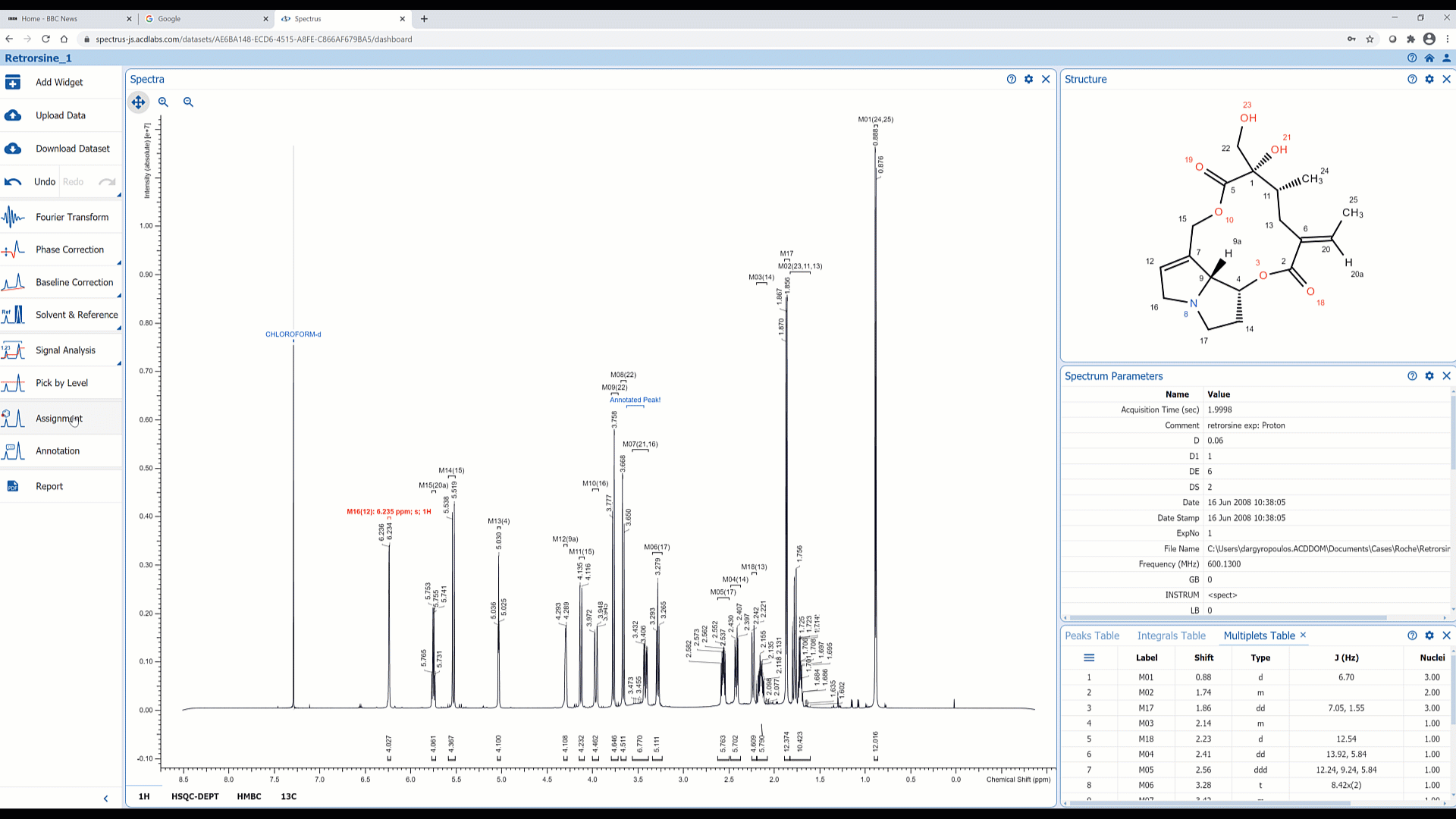 Commercial browserbased NMR processing application Spectroscopy