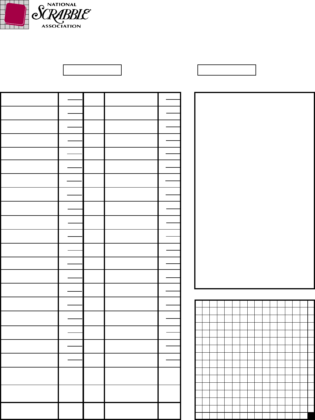 Free Scrabble Score Sheet PDF 11KB 1 Page(s)